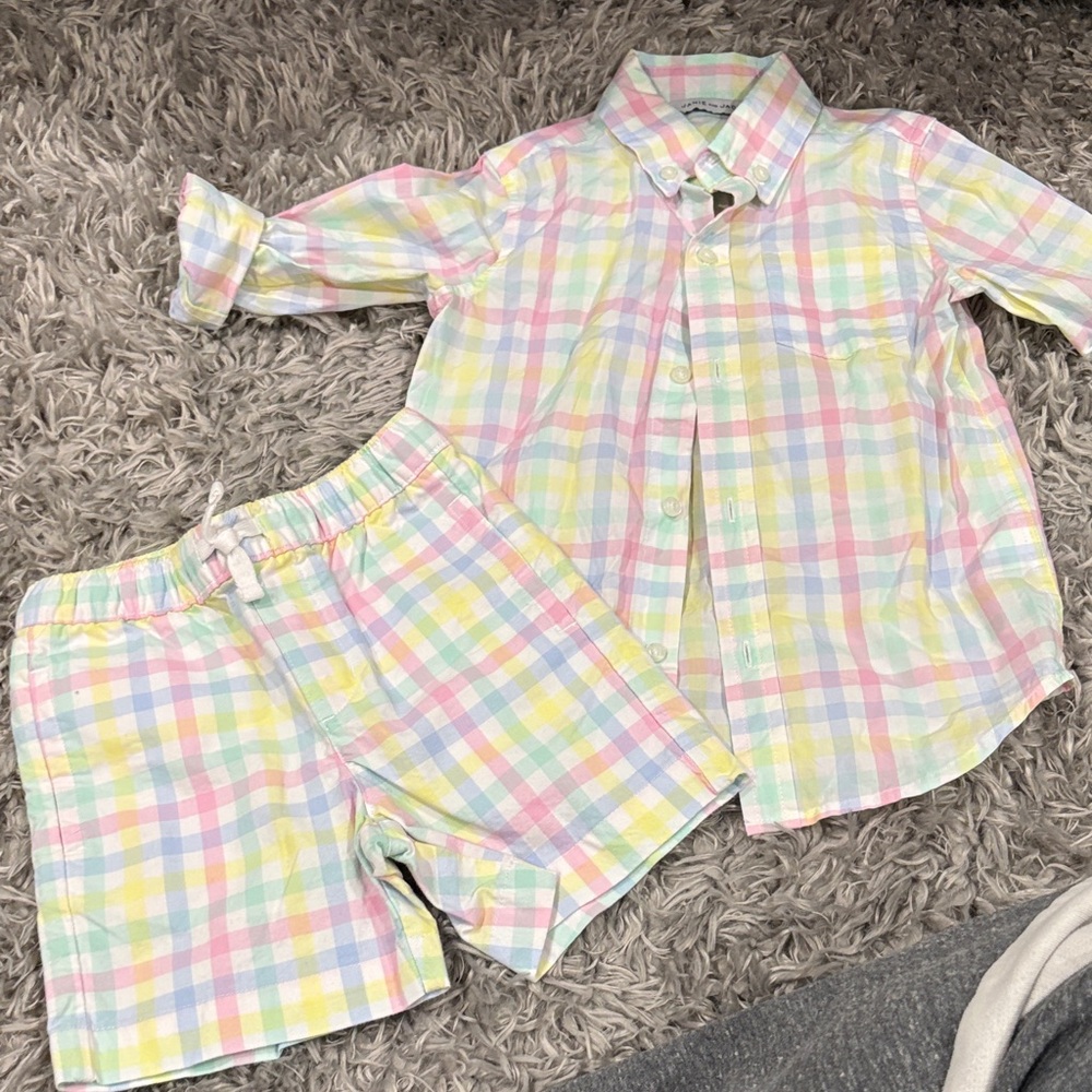 Janie and Jack Multicolor Plaid Shorts Set Size 3